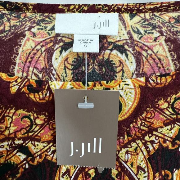 NWT J. JILL Tunic Top Womens S Brown Batik Baroque Paisley Long Sleeve Boho - Picture 6 of 8